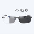 Diamond Edge Frameless Glasses – Blue Light Blocking Clear Readers for Men & Women. Lightweight Metal Temple Decor, Ideal for Gaming, Office, or Street Style.